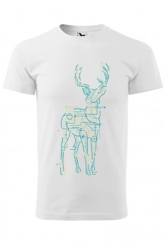 Tricou imprimat Electric Deer, pentru barbati, alb, 100% bumbac