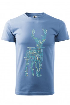 Tricou imprimat Electric Deer, pentru barbati, albastru deschis, 100% bumbac