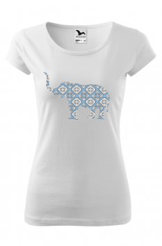 Tricou imprimat Elephant Blue Ornament, pentru femei, alb, 100% bumbac