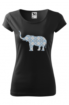 Tricou imprimat Elephant Blue Ornament, pentru femei, negru, 100% bumbac