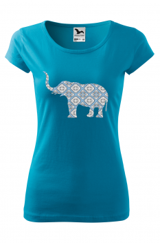Tricou imprimat Elephant Blue Ornament, pentru femei, turcoaz, 100% bumbac