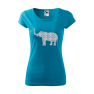 Tricou imprimat Elephant Blue Ornament, pentru femei, turcoaz, 100% bumbac