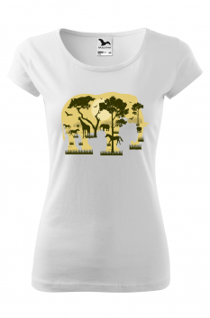 Tricou imprimat Elephant Forest, pentru femei, alb, 100% bumbac