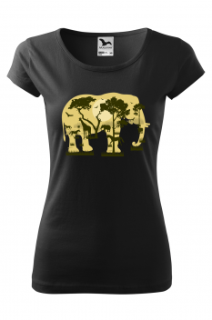 Tricou imprimat Elephant Forest, pentru femei, negru, 100% bumbac