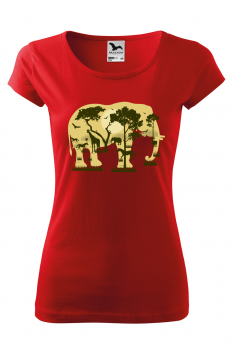 Tricou imprimat Elephant Forest, pentru femei, rosu, 100% bumbac
