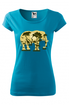 Tricou imprimat Elephant Forest, pentru femei, turcoaz, 100% bumbac