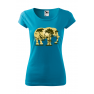 Tricou imprimat Elephant Forest, pentru femei, turcoaz, 100% bumbac
