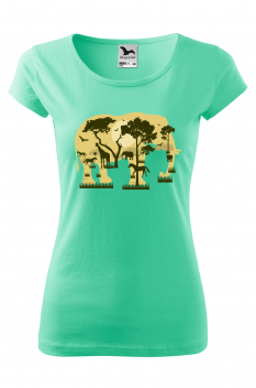 Tricou imprimat Elephant Forest, pentru femei, verde menta, 100% bumbac