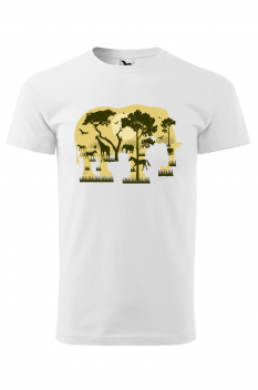 Tricou imprimat Elephant Forest, pentru barbati, alb, 100% bumbac