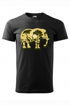 Tricou imprimat Elephant Forest, pentru barbati, negru, 100% bumbac