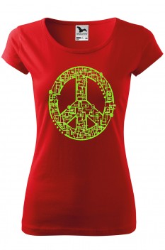 Tricou imprimat Electric Peace, pentru femei, rosu, 100% bumbac