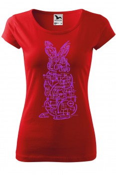 Tricou imprimat Electric Rabbit, pentru femei, rosu, 100% bumbac