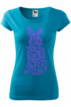Tricou imprimat Electric Rabbit, pentru femei, turcoaz, 100% bumbac