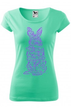 Tricou imprimat Electric Rabbit, pentru femei, verde menta, 100% bumbac