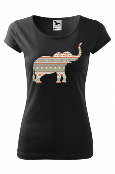 Tricou imprimat Elephant Ornament, pentru femei, negru, 100% bumbac