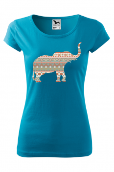 Tricou imprimat Elephant Ornament, pentru femei, turcoaz, 100% bumbac