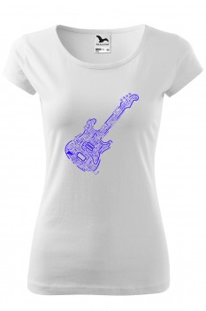 Tricou imprimat Electric Guitar, pentru femei, alb, 100% bumbac