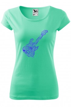 Tricou imprimat Electric Guitar, pentru femei, verde menta, 100% bumbac
