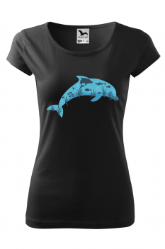 Tricou imprimat Dolphin, pentru femei, negru, 100% bumbac