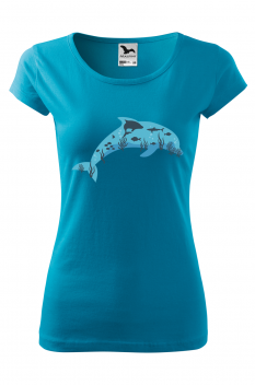 Tricou imprimat Dolphin, pentru femei, turcoaz, 100% bumbac