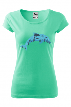 Tricou imprimat Dolphin, pentru femei, verde menta, 100% bumbac