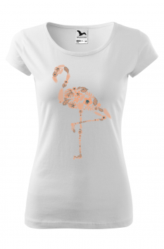 Tricou imprimat Flamingo, pentru femei, alb, 100% bumbac