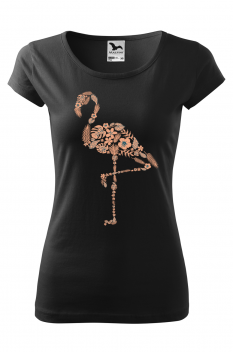 Tricou imprimat Flamingo, pentru femei, negru, 100% bumbac