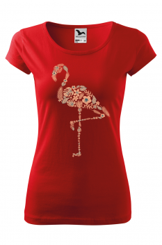 Tricou imprimat Flamingo, pentru femei, rosu, 100% bumbac