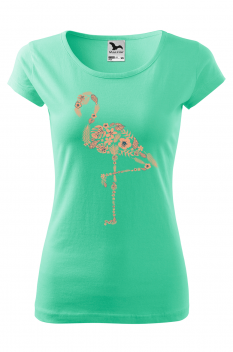 Tricou imprimat Flamingo, pentru femei, verde menta, 100% bumbac