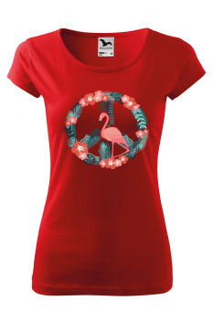 Tricou imprimat Flamingo Peace, pentru femei, rosu, 100% bumbac