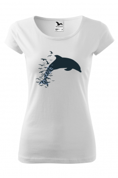 Tricou imprimat Dolphin Birds, pentru femei, alb, 100% bumbac