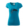 Tricou imprimat Dolphin Birds, pentru femei, turcoaz, 100% bumbac