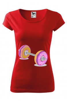 Tricou imprimat Donut Barbell, pentru femei, rosu, 100% bumbac