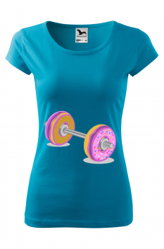 Tricou imprimat Donut Barbell, pentru femei, turcoaz, 100% bumbac