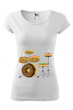 Tricou imprimat Donut Drum, pentru femei, alb, 100% bumbac
