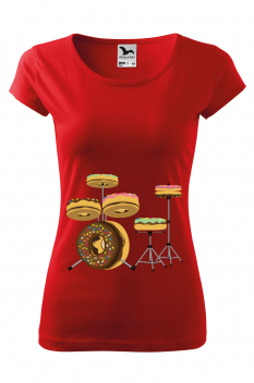 Tricou imprimat Donut Drum, pentru femei, rosu, 100% bumbac