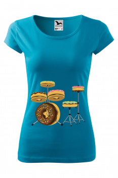 Tricou imprimat Donut Drum, pentru femei, turcoaz, 100% bumbac