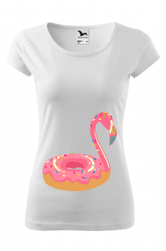 Tricou imprimat Donut Flamingo, pentru femei, alb, 100% bumbac