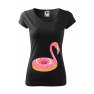 Tricou imprimat Donut Flamingo, pentru femei, negru, 100% bumbac