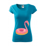 Tricou imprimat Donut Flamingo, pentru femei, turcoaz, 100% bumbac