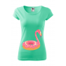 Tricou imprimat Donut Flamingo, pentru femei, verde menta, 100% bumbac