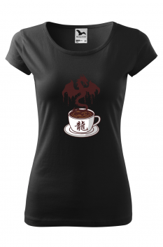 Tricou imprimat Dragon Coffee, pentru femei, negru, 100% bumbac