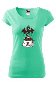 Tricou imprimat Dragon Coffee, pentru femei, verde menta, 100% bumbac