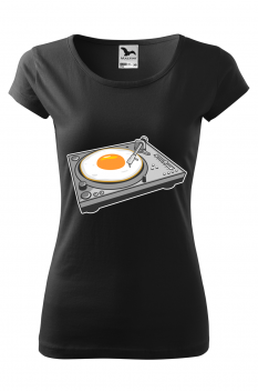 Tricou imprimat Egg Scratch, pentru femei, negru, 100% bumbac