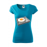 Tricou imprimat Egg Scratch, pentru femei, turcoaz, 100% bumbac