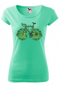 Tricou imprimat Green Bicycle, pentru femei, verde menta, 100% bumbac