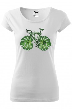 Tricou imprimat Green Bicycle, pentru femei, alb, 100% bumbac