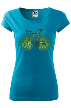 Tricou imprimat Green Bicycle, pentru femei, turcoaz, 100% bumbac