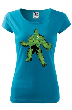 Tricou imprimat Green Monster, pentru femei, turcoaz, 100% bumbac