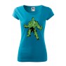 Tricou imprimat Green Monster, pentru femei, turcoaz, 100% bumbac